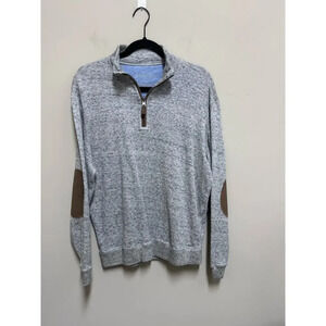 Cremieux Gray 1/4 Zip Sweater Size Medium Suede Elbow Patch Academia Preppy